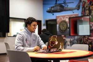 Student studying in the Newton Military Family Resource Center